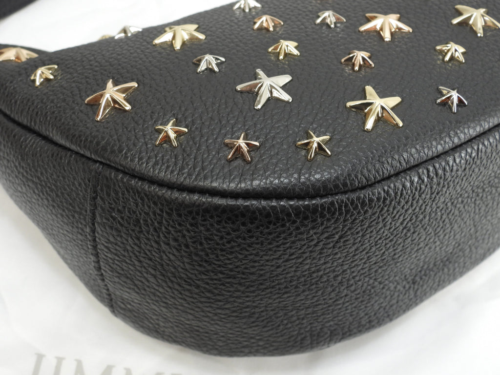 Jimmy Choo Sky - Borsa a mano mini in pelle nera con borchie a stella, mai usata @NDM0YR