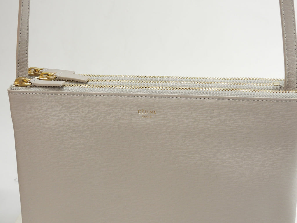 Celine Trio Large Pochette in pelle goffrata grigio chiaro, borsa a tracolla @S-GA-4187