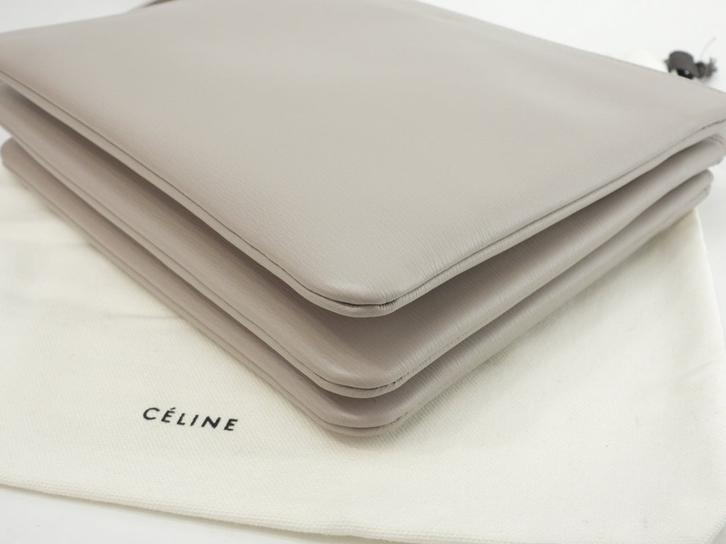 Celine Trio Large Pochette in pelle goffrata grigio chiaro, borsa a tracolla @S-GA-4187