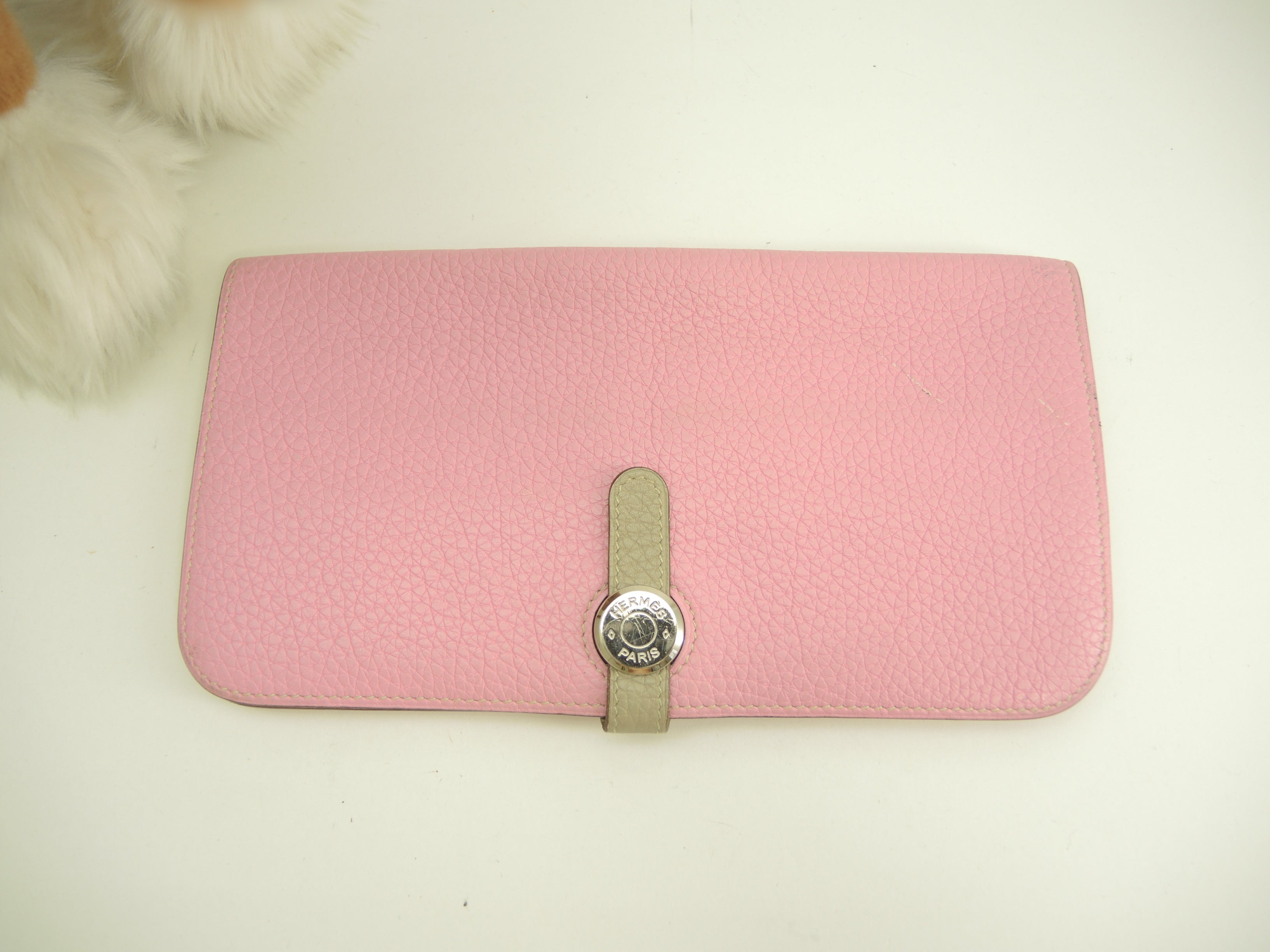 Hermès Dogon Long Portafoglio lungo a 2 ante in pelle Taurillon Uno Pink/Gris Tourterelle @□M 3