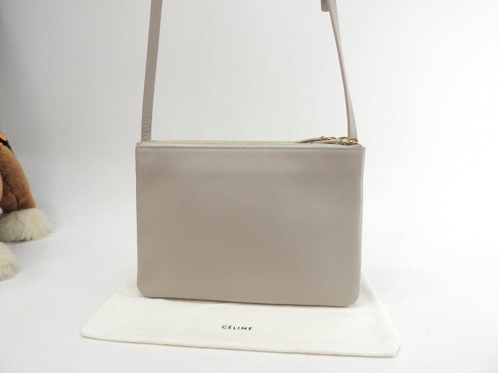 Celine Trio Large Pochette in pelle goffrata grigio chiaro, borsa a tracolla @S-GA-4187