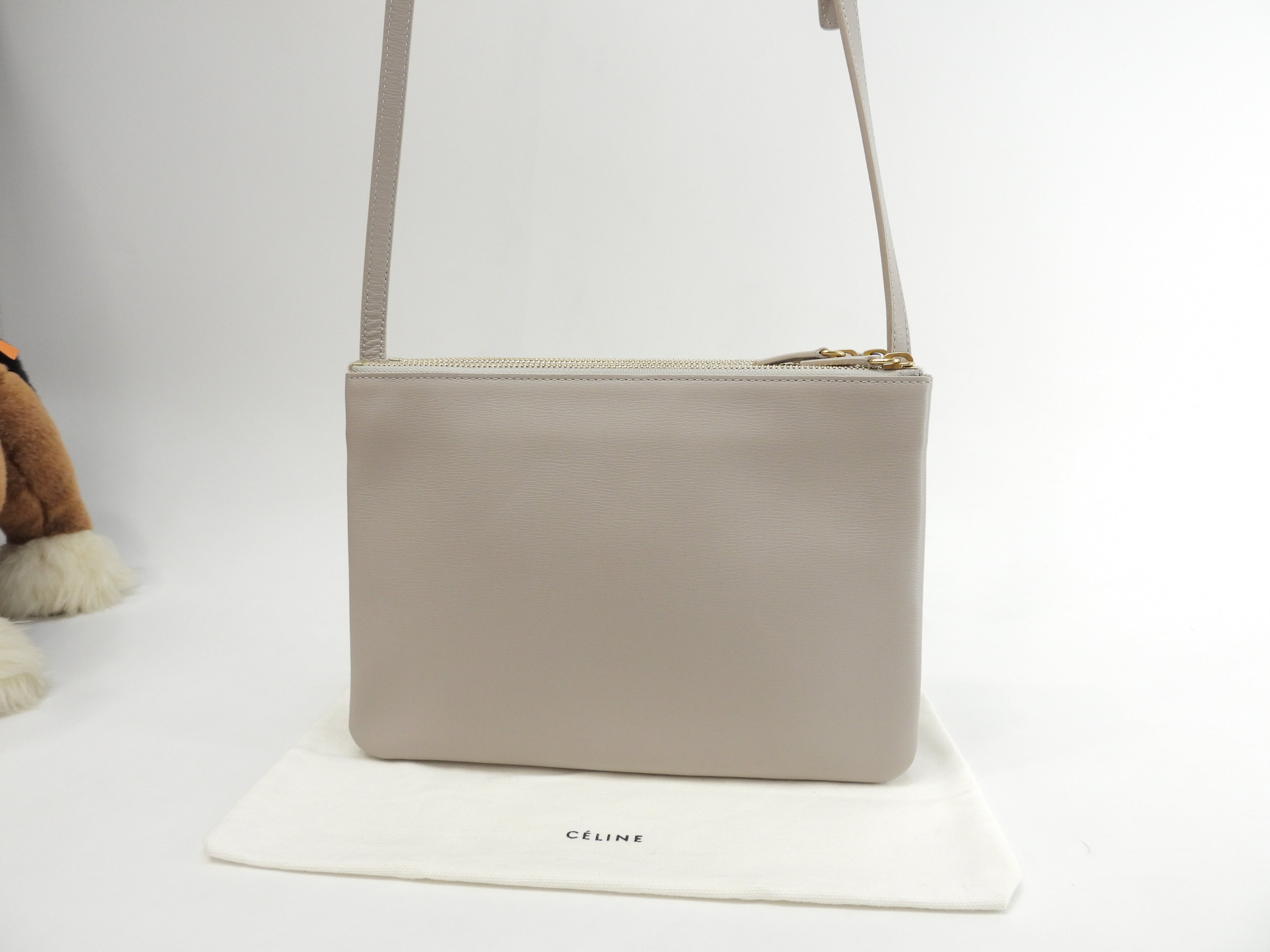 Celine Trio Large Pochette in pelle goffrata grigio chiaro, borsa a tracolla @S-GA-4187