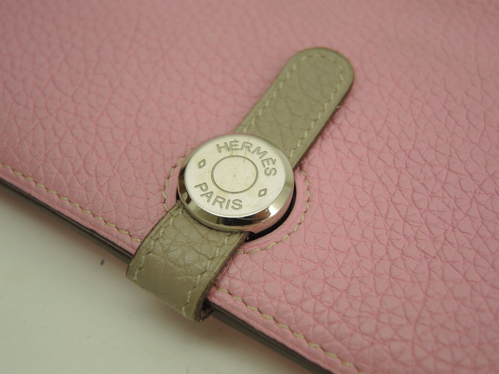 Hermès Dogon Long Portafoglio lungo a 2 ante in pelle Taurillon Uno Pink/Gris Tourterelle @□M 3
