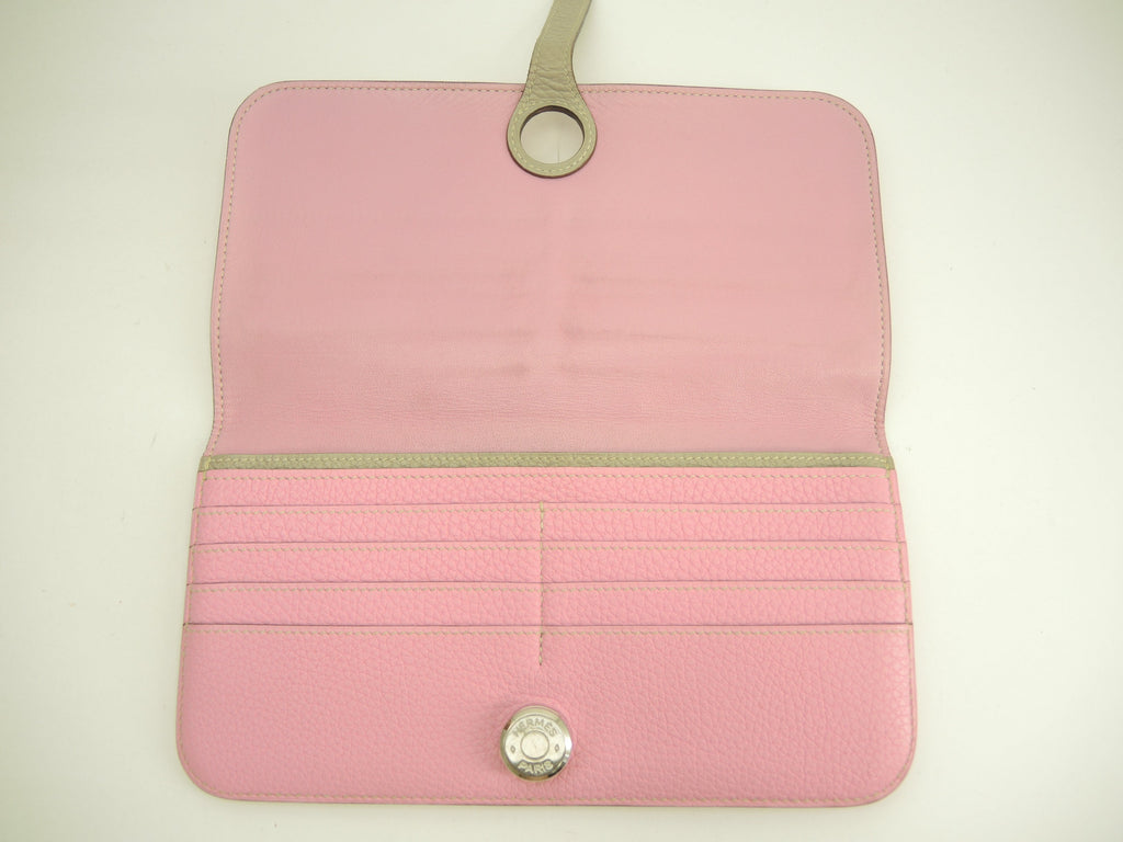 Hermès Dogon Long Portafoglio lungo a 2 ante in pelle Taurillon Uno Pink/Gris Tourterelle @□M 3