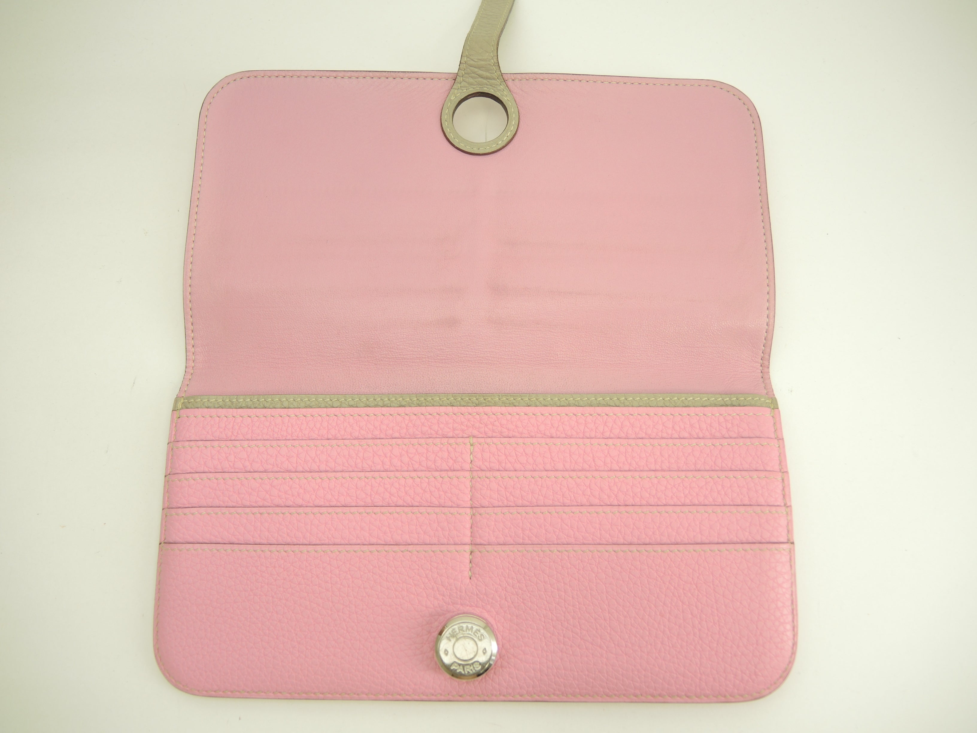 Hermès Dogon Long Portafoglio lungo a 2 ante in pelle Taurillon Uno Pink/Gris Tourterelle @□M 3