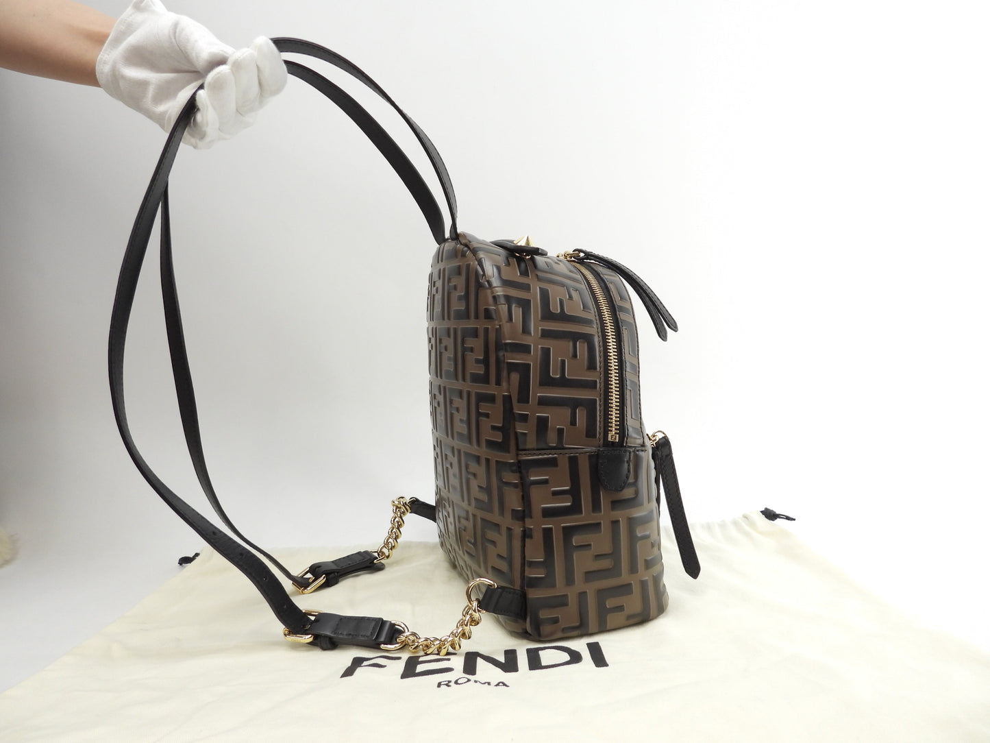 Fendi Zaino S motivo FF pelle marrone/nero borsa a tracolla ottime condizioni@ 20