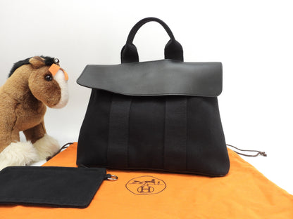 Hermès Valparaiso PM cotone/pelle nero borsa tote borsa a mano ottime condizioni@ 58