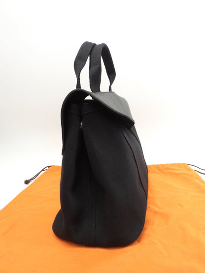 Hermès Valparaiso PM cotone/pelle nero borsa tote borsa a mano ottime condizioni@ 58