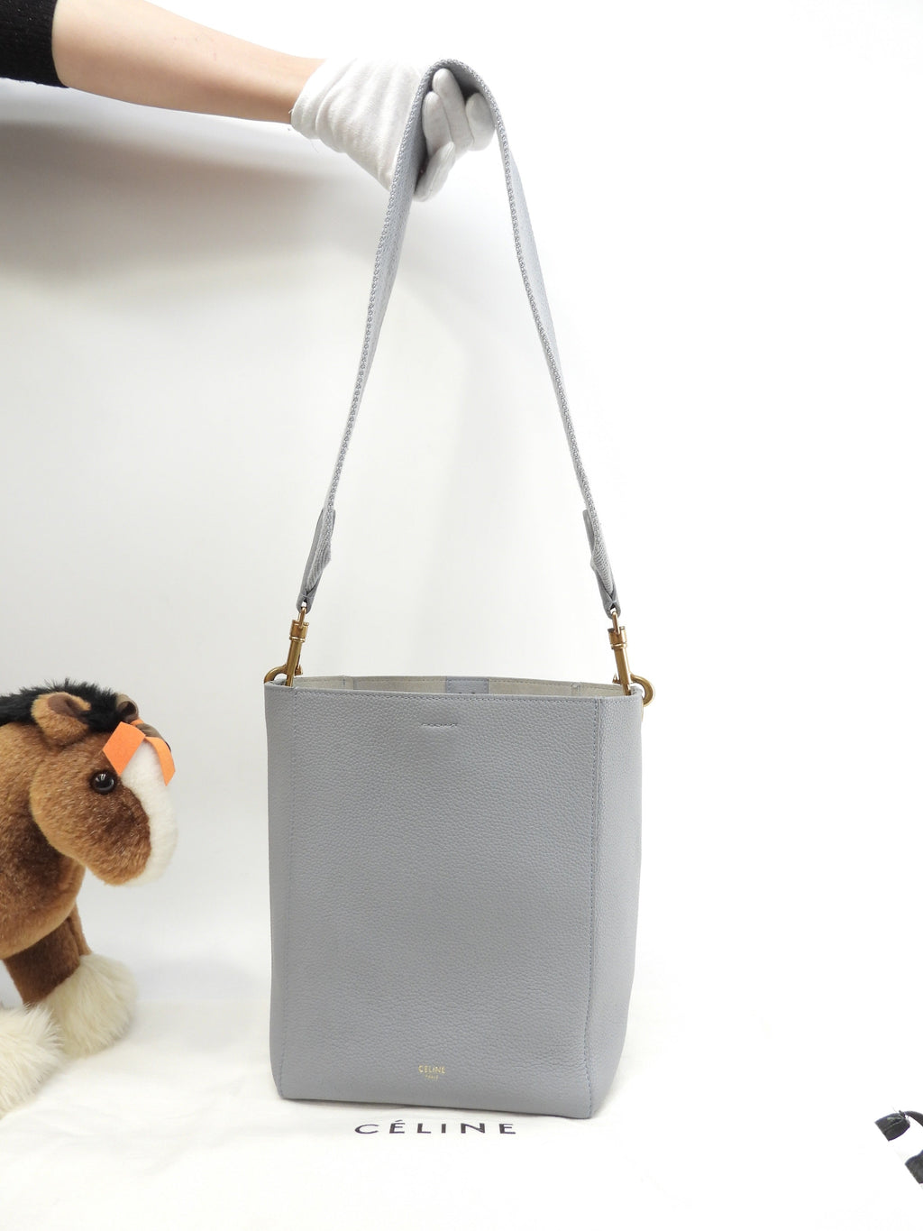 Celine Sangle Bucket Small in pelle azzurra, tracolla @U-SL-5116