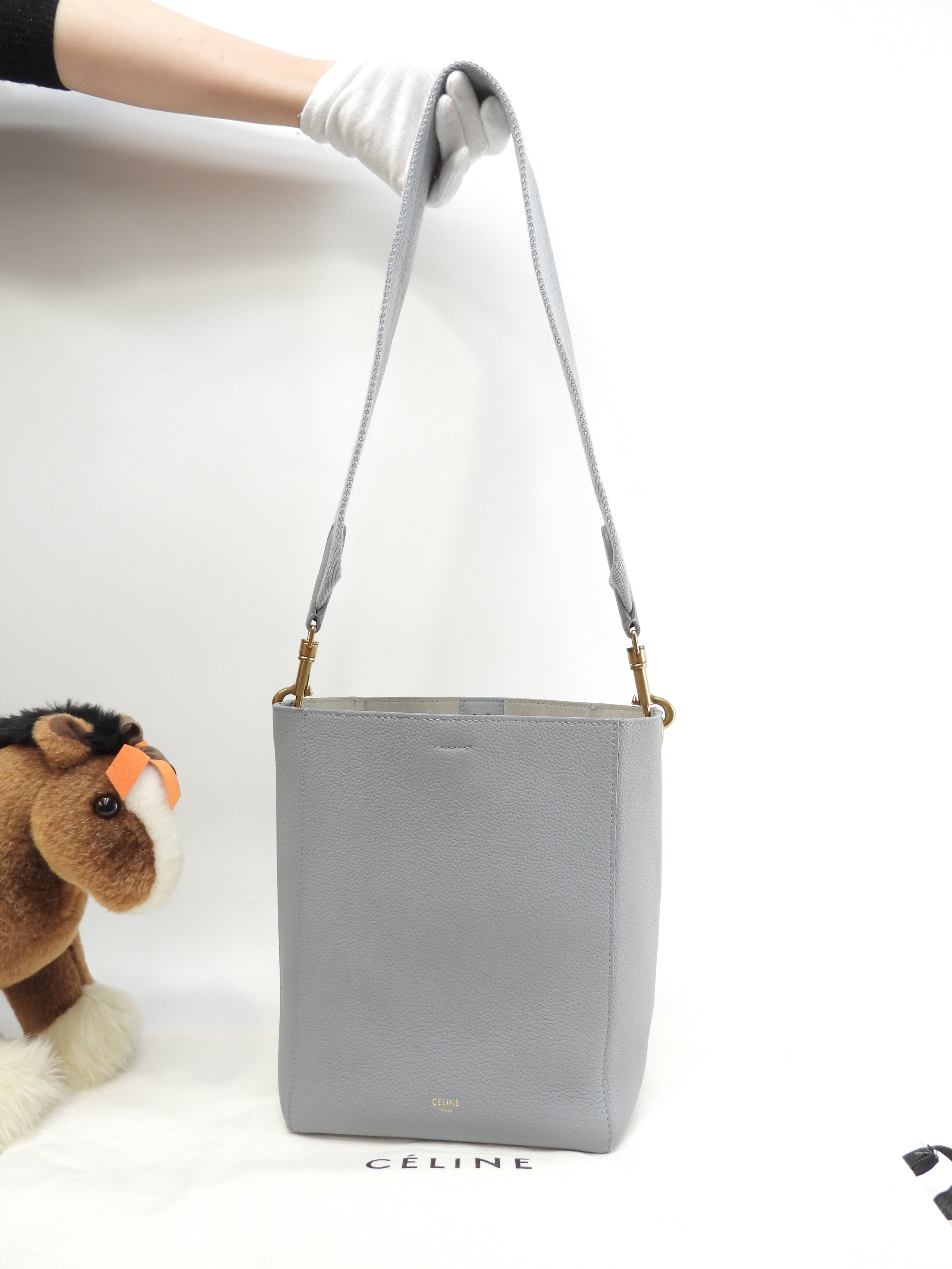 Celine Sangle Bucket Small in pelle azzurra, tracolla @U-SL-5116