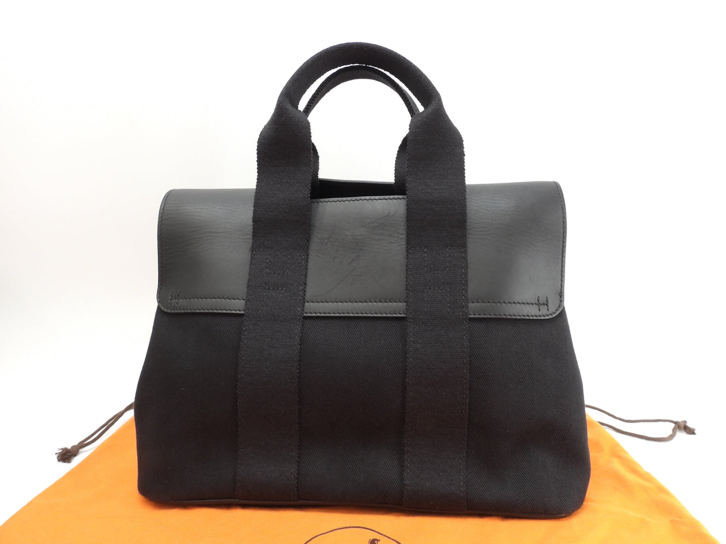 Hermès Valparaiso PM cotone/pelle nero borsa tote borsa a mano ottime condizioni@ 58