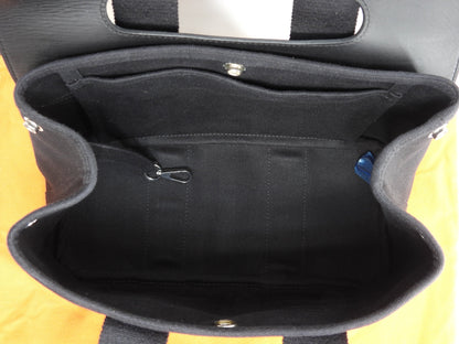 Hermès Valparaiso PM cotone/pelle nero borsa tote borsa a mano ottime condizioni@ 58