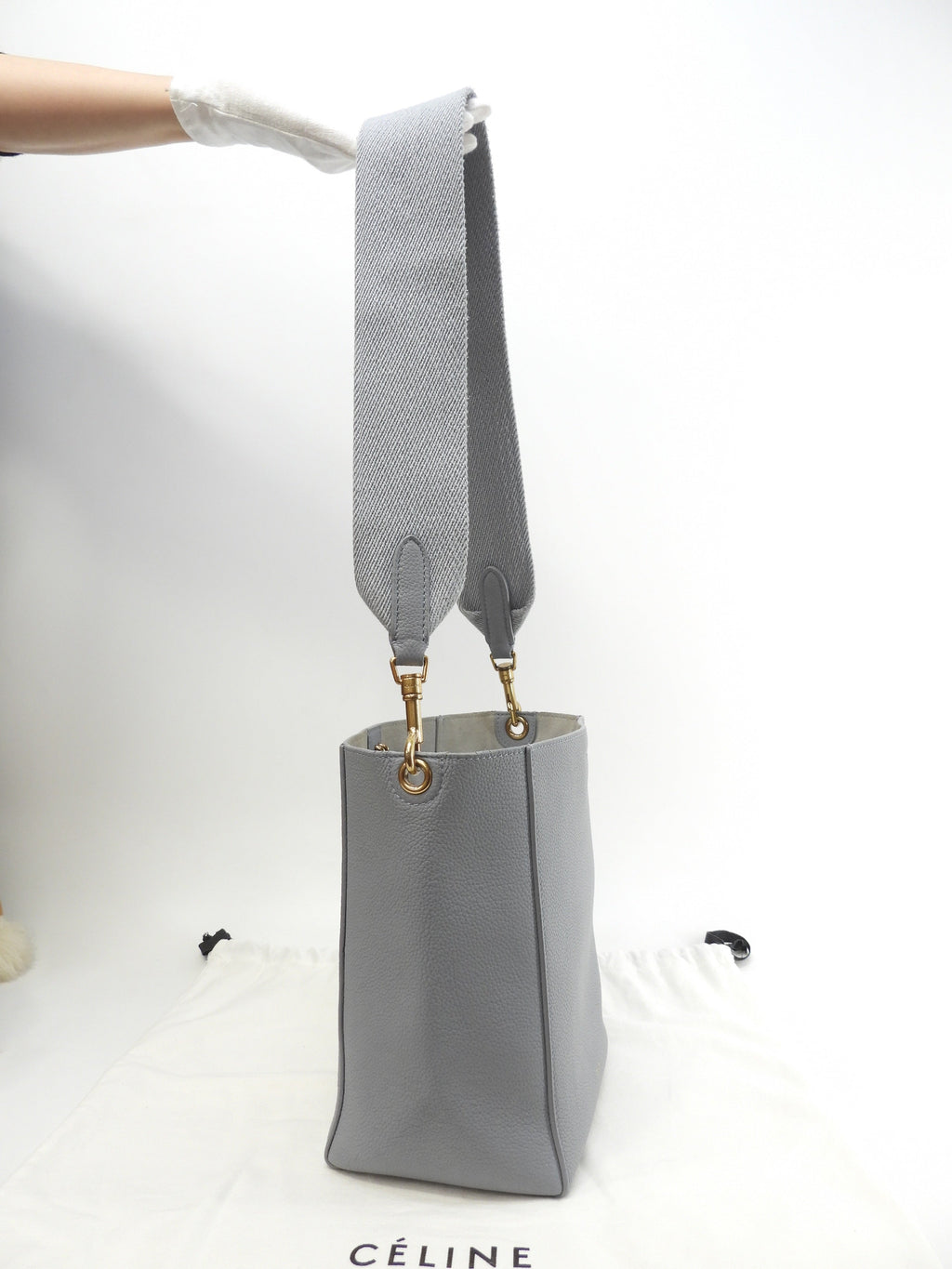 Celine Sangle Bucket Small in pelle azzurra, tracolla @U-SL-5116