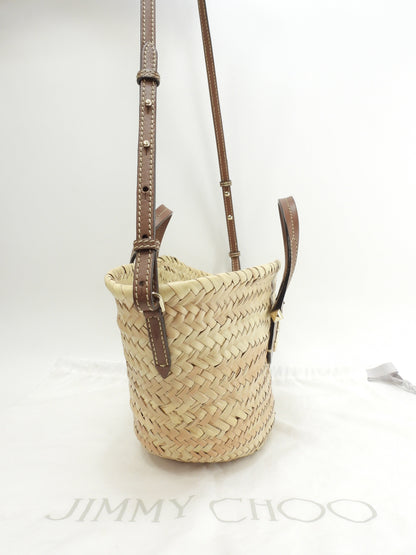 Borsa tote Jimmy Choo MAREESY con logo, rafia naturale/tan, borsa di paglia piccola @TWWHPT