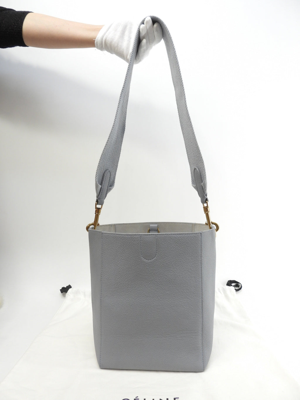 Celine Sangle Bucket Small in pelle azzurra, tracolla @U-SL-5116