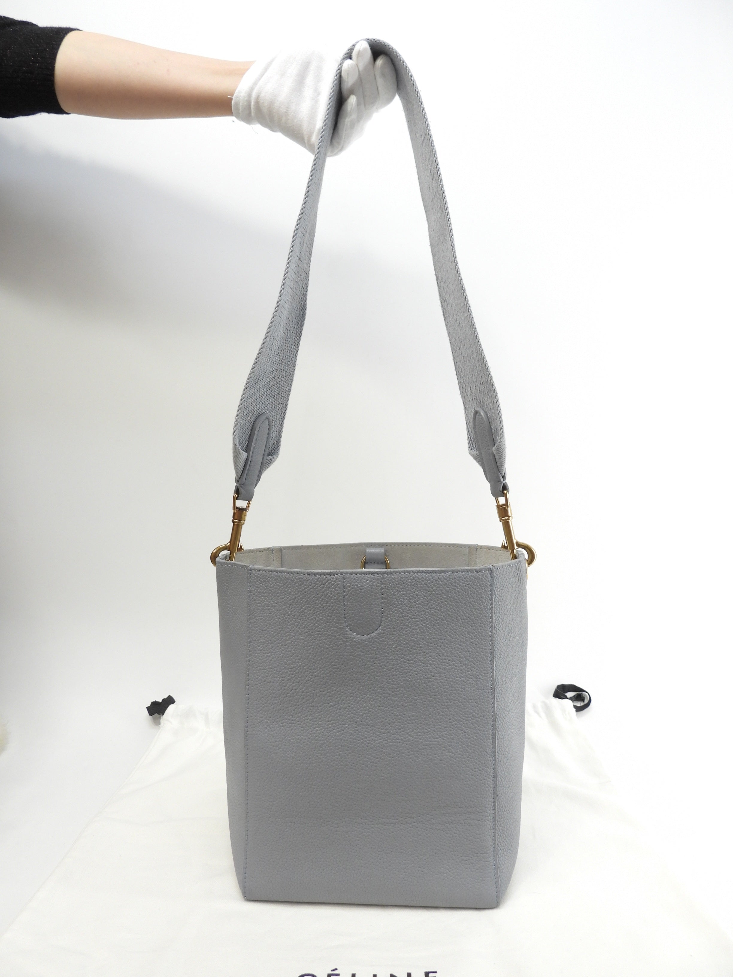 Celine Sangle Bucket Small in pelle azzurra, tracolla @U-SL-5116