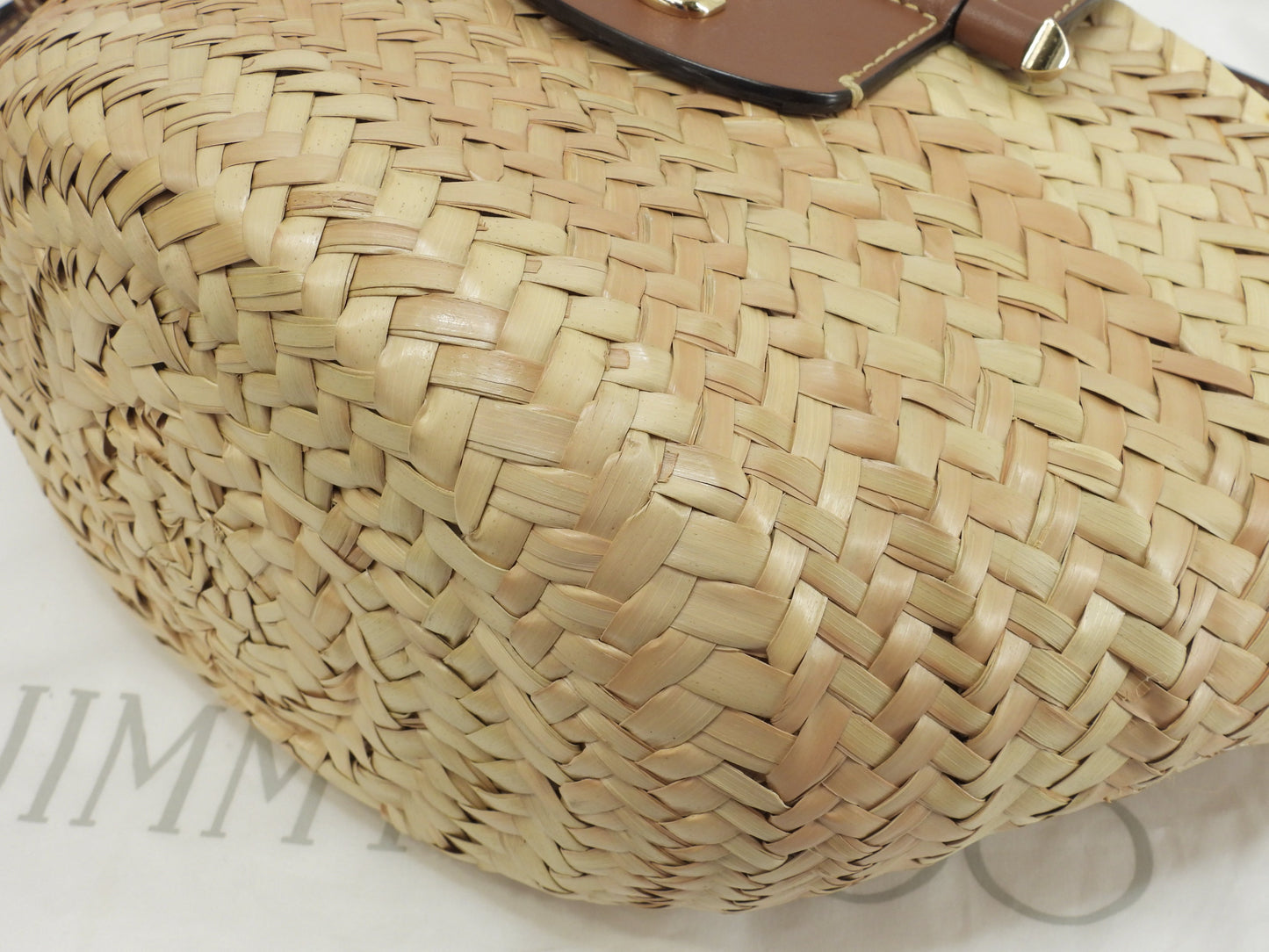 Borsa tote Jimmy Choo MAREESY con logo, rafia naturale/tan, borsa di paglia piccola @TWWHPT