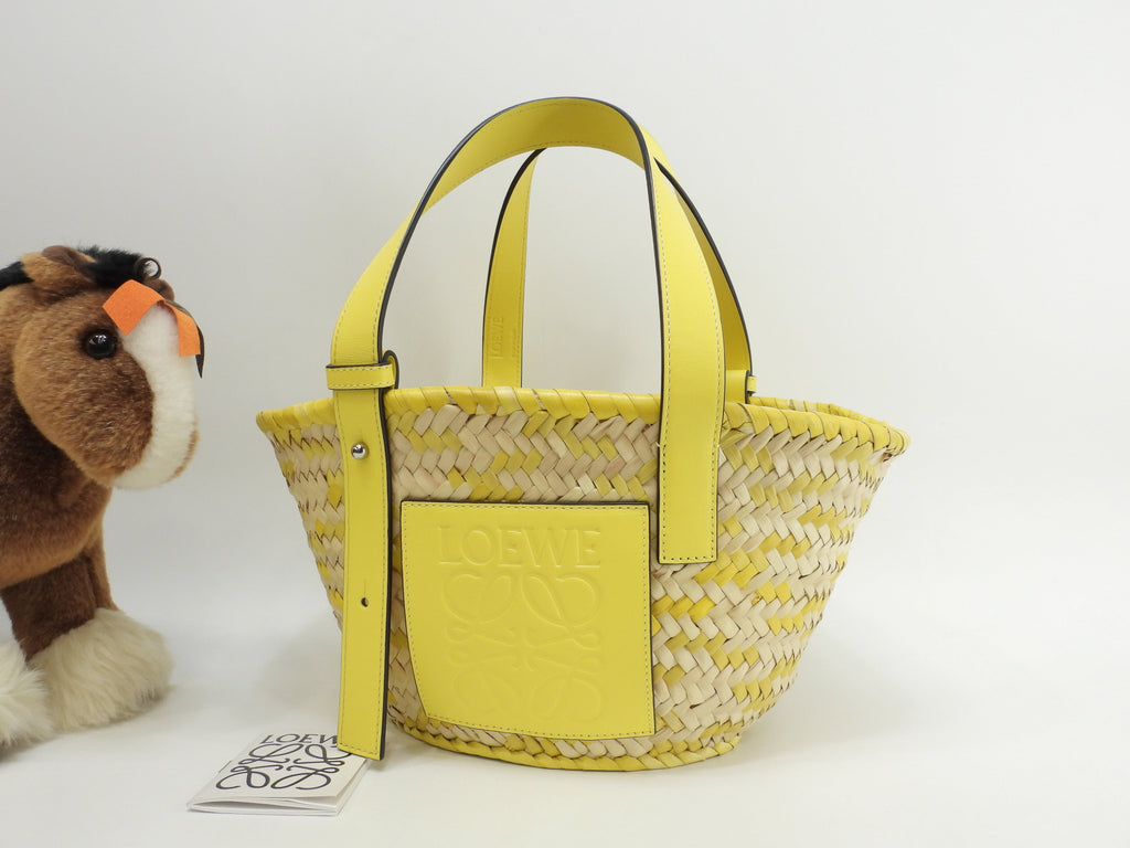 Loewe Basket Small Borsa di paglia in pelle gialla naturale, mai usata @412208