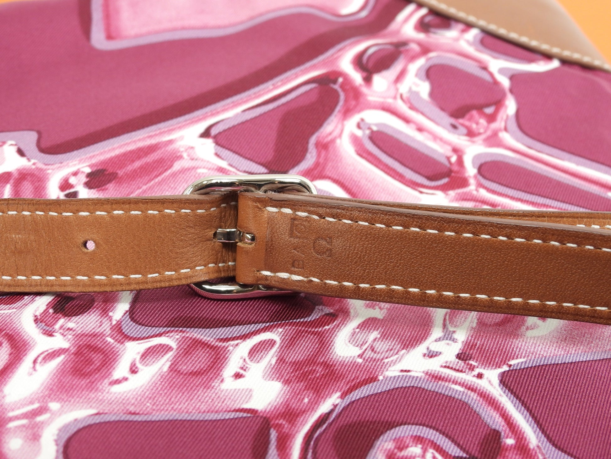 エルメス シルキーシティPM シルク/ピンク レザー茶 ショルダーバッグ 美品@□O