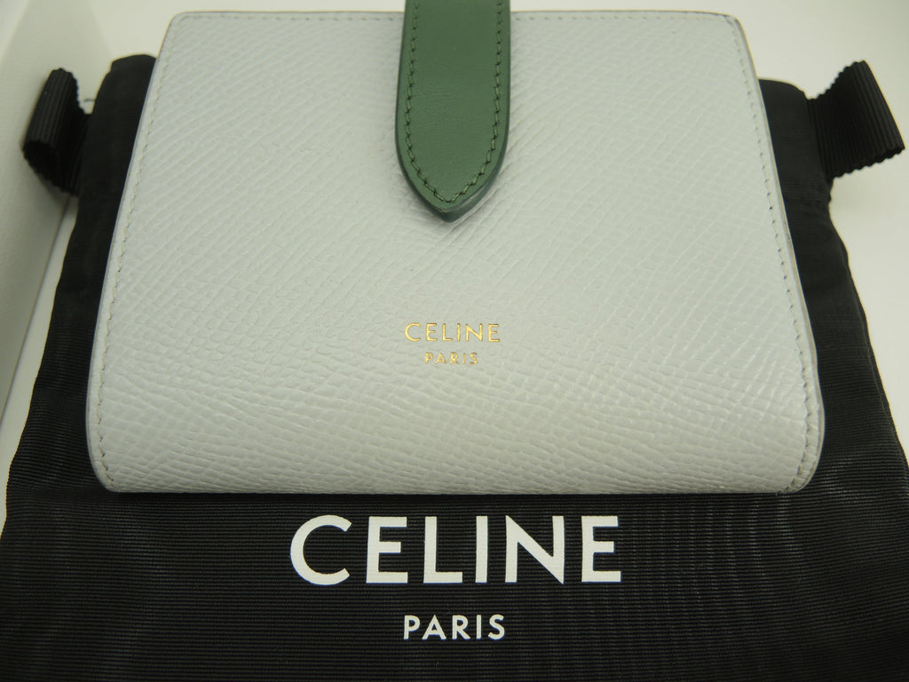 Celine Small Strap Wallet Essential in pelle azzurro/verde, portafoglio a due ante @W-9P-2271
