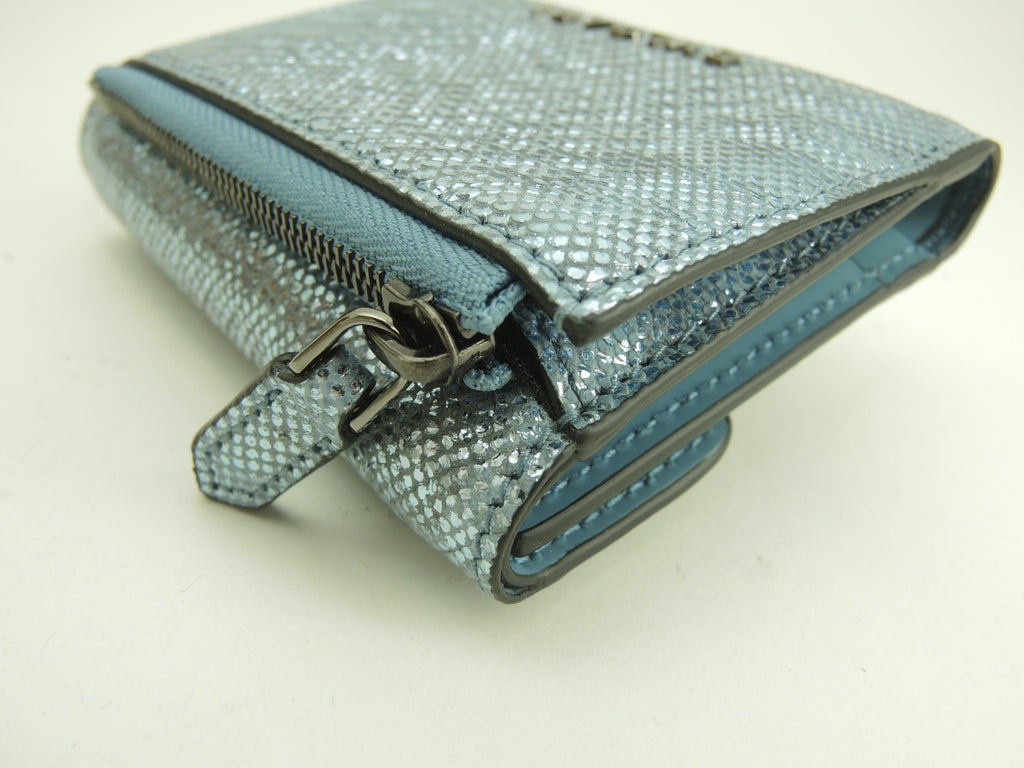 Bvlgari, portafoglio a tre ante Serpenti, pelle goffrata azzurra, mini portafoglio, nuovo con etichette@ 9