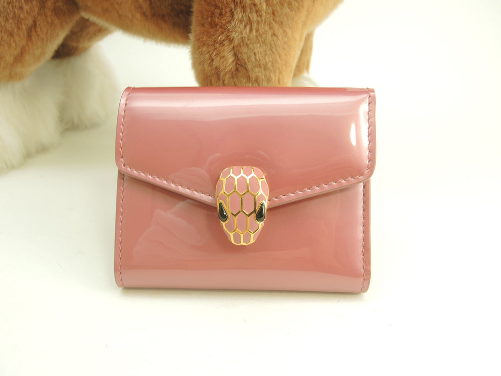Bulgari portafoglio a tre ante Serpenti in pelle verniciata/rosa, Forever, portafoglio mini, nuovo @ 10