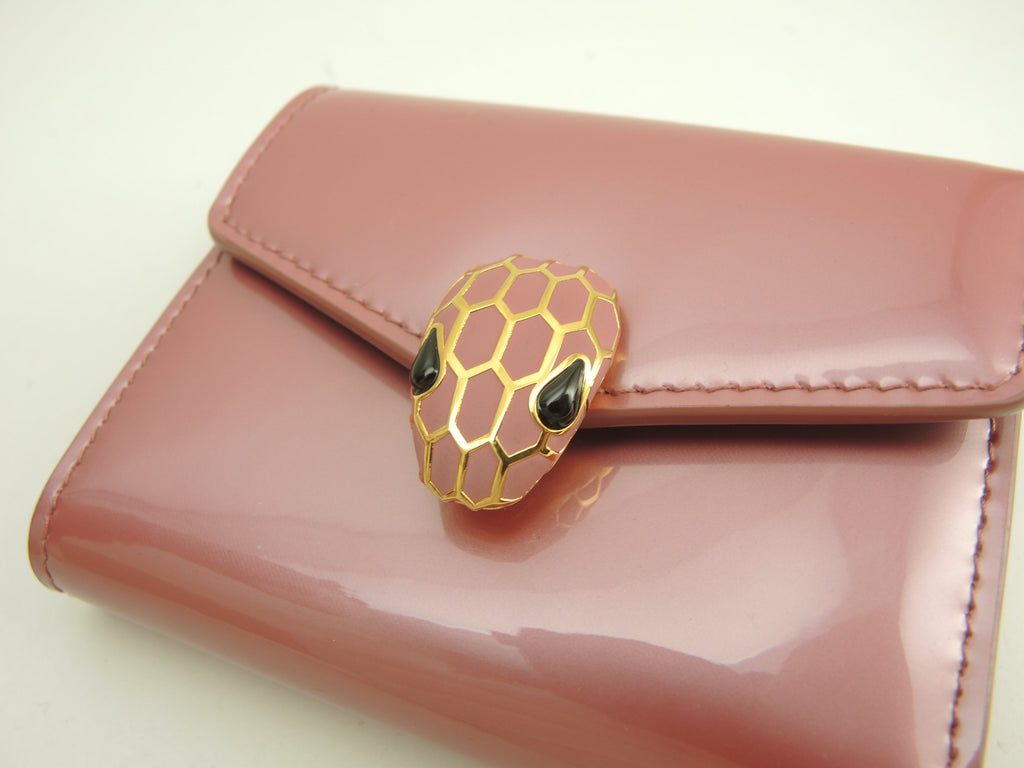 Bulgari portafoglio a tre ante Serpenti in pelle verniciata/rosa, Forever, portafoglio mini, nuovo @ 10