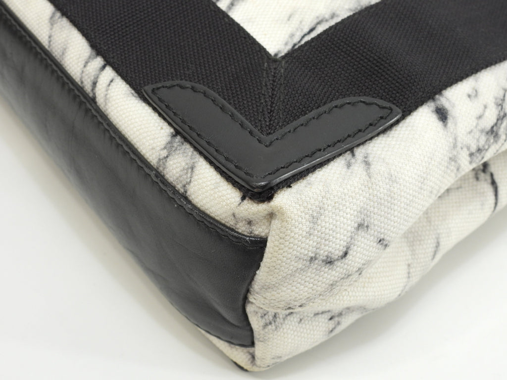 Balenciaga Navy Cabas XS in tela/pelle, motivo marmo bianco e nero, pochette mini borsa a mano @ 18