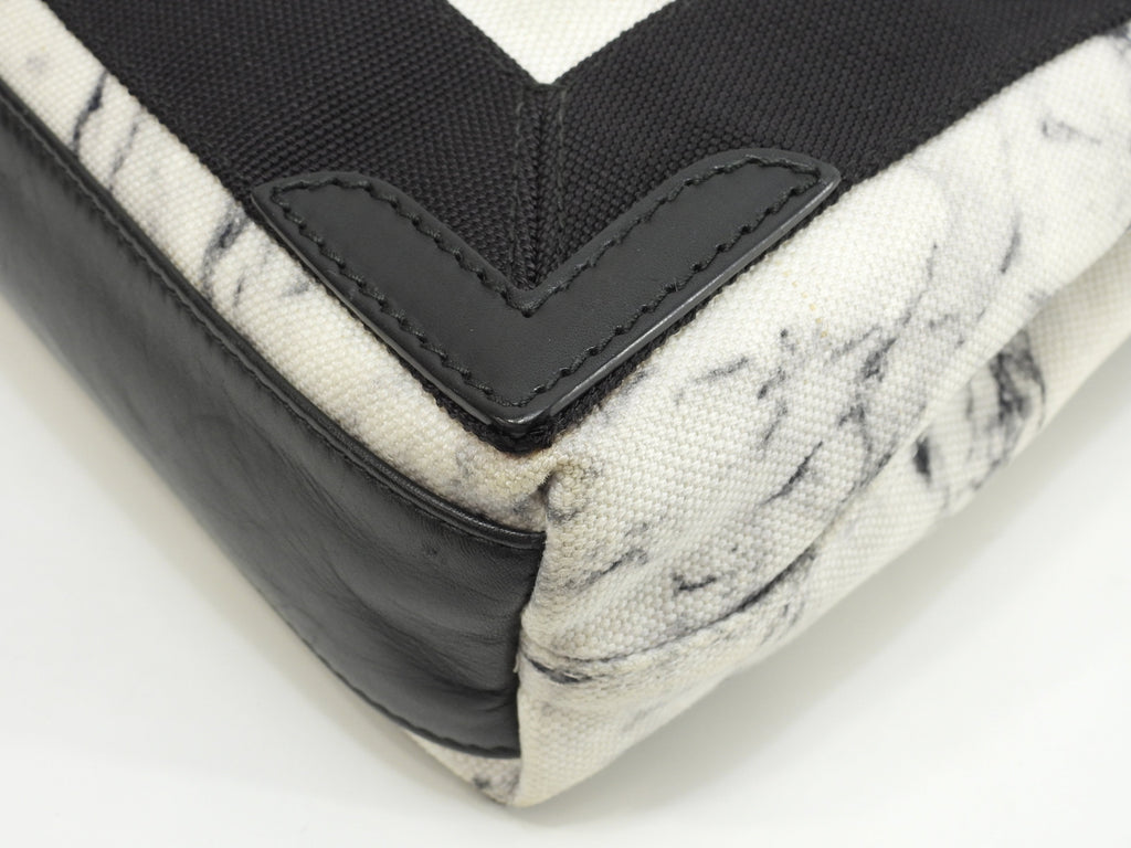 Balenciaga Navy Cabas XS in tela/pelle, motivo marmo bianco e nero, pochette mini borsa a mano @ 18