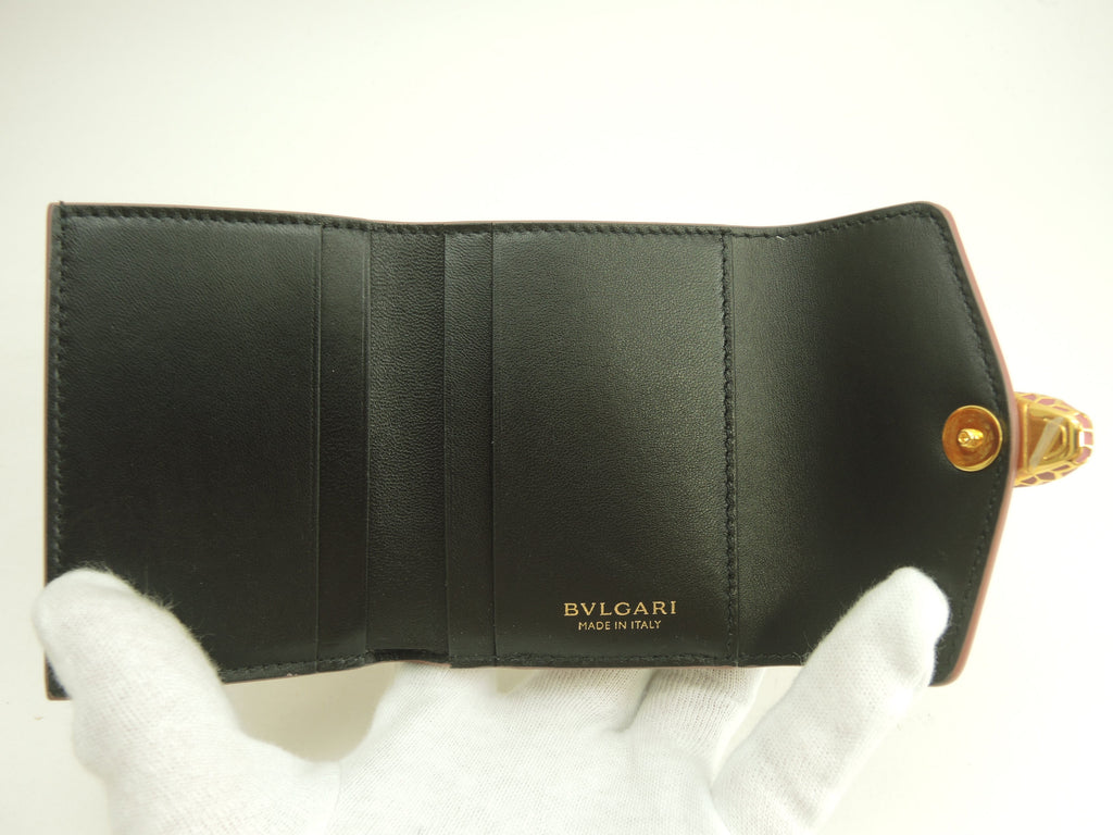 Bulgari portafoglio a tre ante Serpenti in pelle verniciata/rosa, Forever, portafoglio mini, nuovo @ 10
