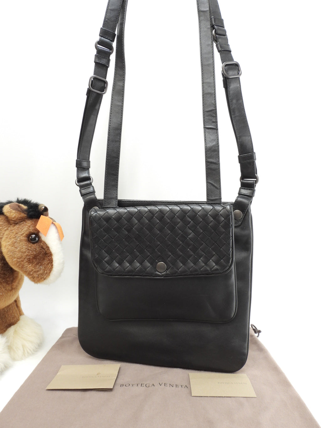Bottega Veneta Doppia pochette Intrecciato in pelle nera tracolla a spalla @ 247