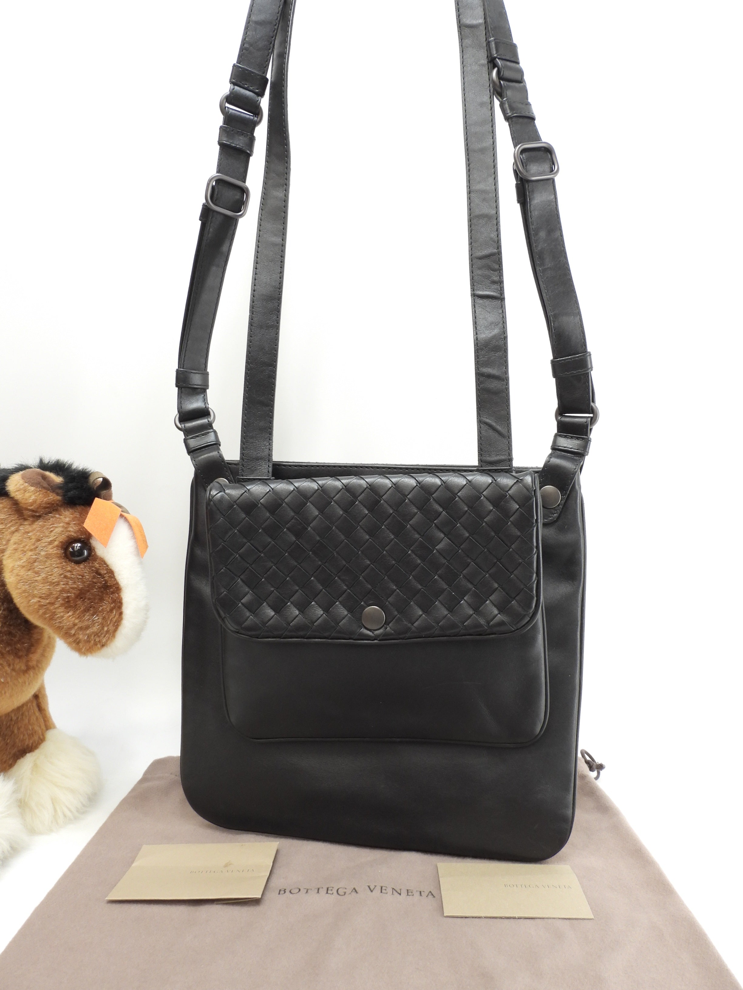 Bottega Veneta Doppia pochette Intrecciato in pelle nera tracolla a spalla @ 247