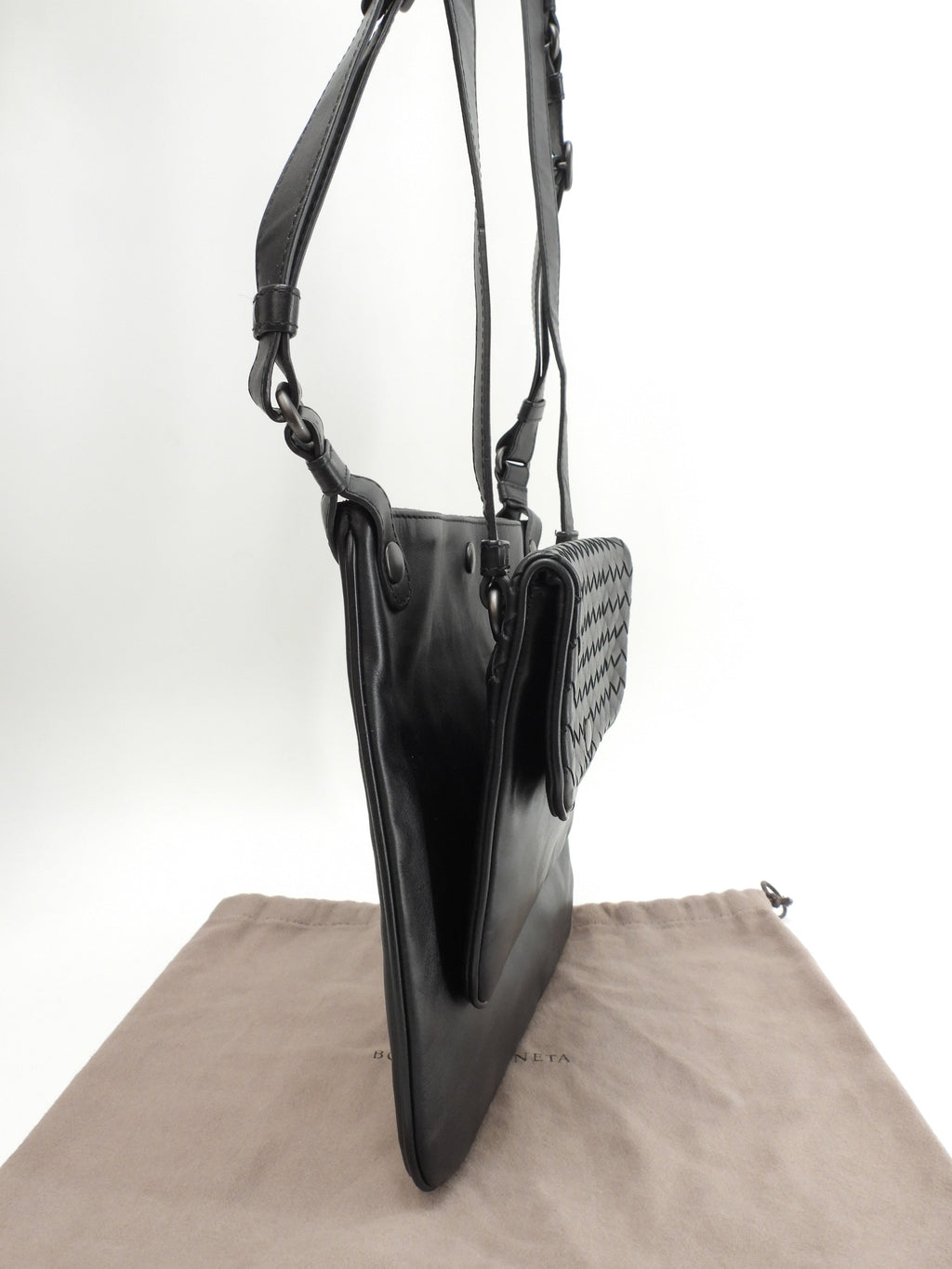 Bottega Veneta Doppia pochette Intrecciato in pelle nera tracolla a spalla @ 247