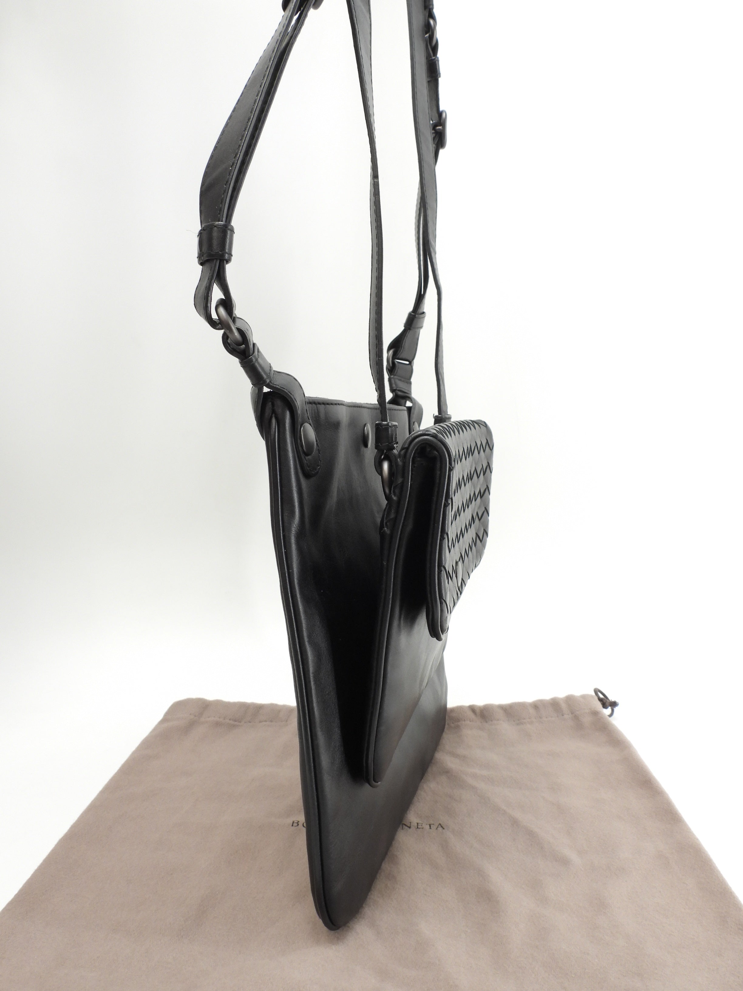 Bottega Veneta Doppia pochette Intrecciato in pelle nera tracolla a spalla @ 247