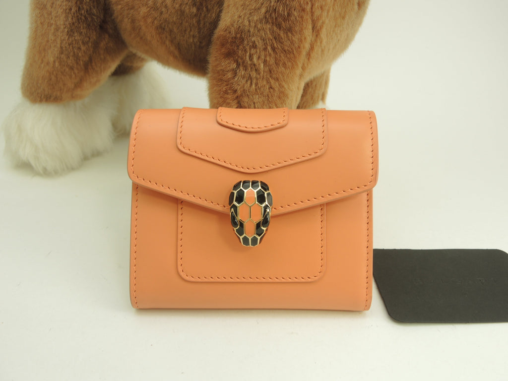 BVLGARI Portafoglio a tre ante Serpenti in pelle/rosa salmone Forever Small Wallet Inutilizzato@ 11