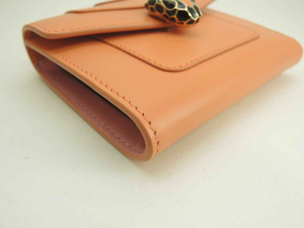 BVLGARI Portafoglio a tre ante Serpenti in pelle/rosa salmone Forever Small Wallet Inutilizzato@ 11