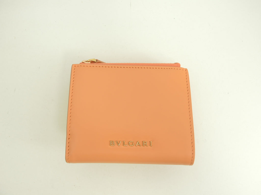 BVLGARI Portafoglio a tre ante Serpenti in pelle/rosa salmone Forever Small Wallet Inutilizzato@ 11