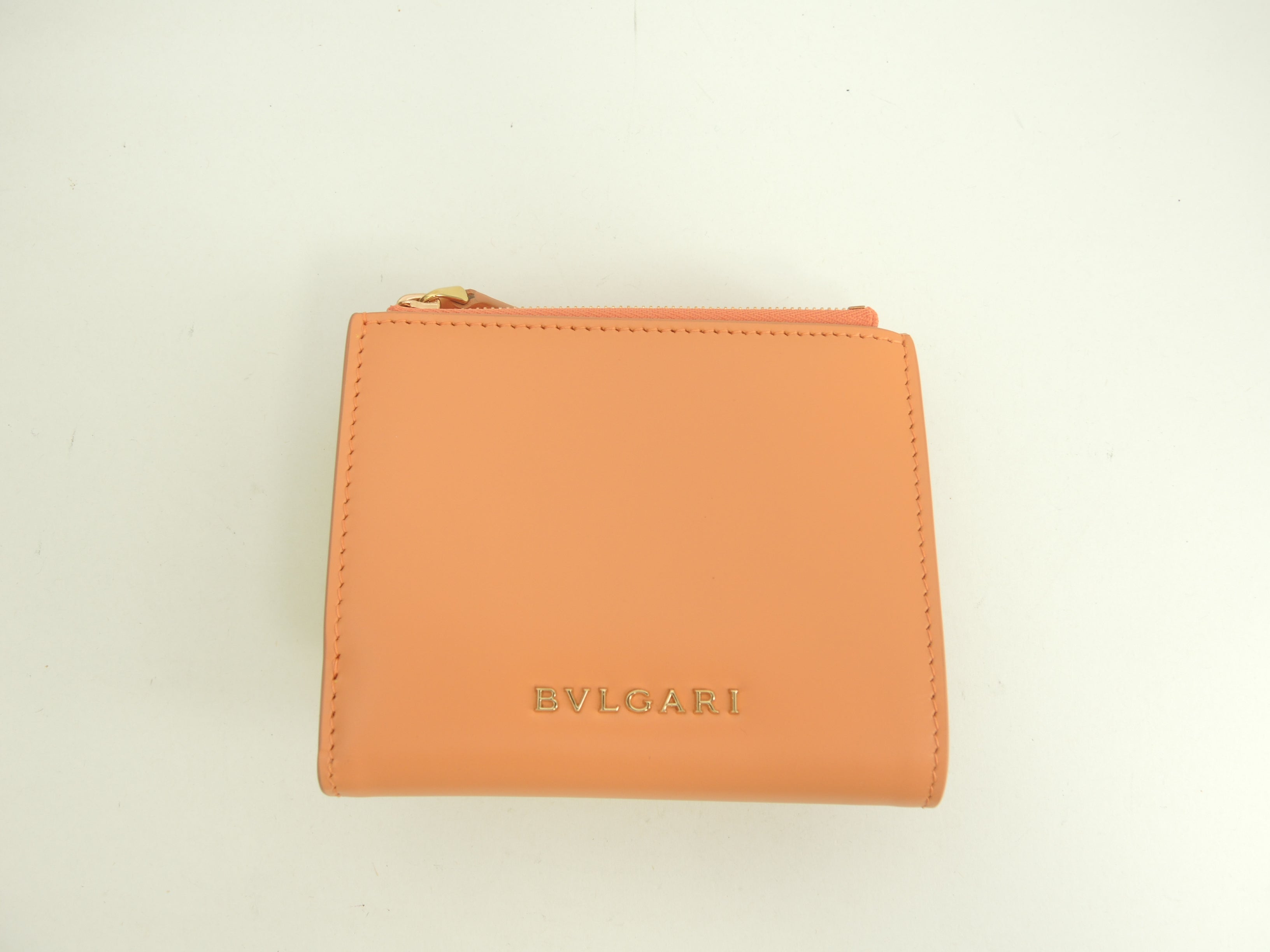 BVLGARI Portafoglio a tre ante Serpenti in pelle/rosa salmone Forever Small Wallet Inutilizzato@ 11