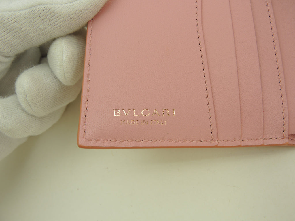 BVLGARI Portafoglio a tre ante Serpenti in pelle/rosa salmone Forever Small Wallet Inutilizzato@ 11