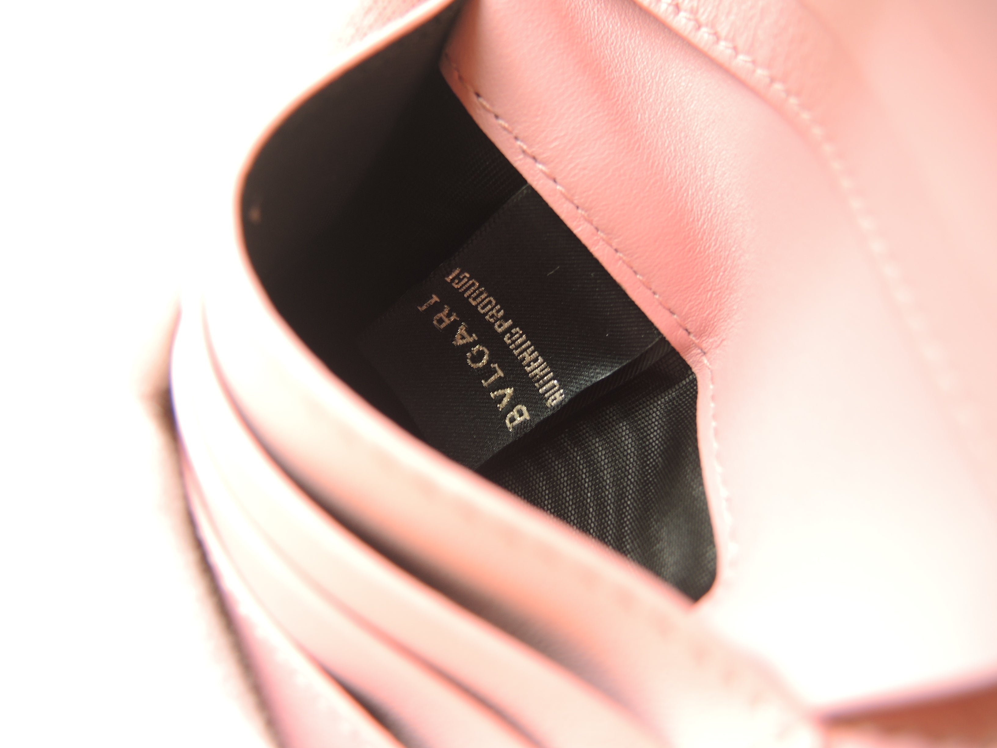 BVLGARI Portafoglio a tre ante Serpenti in pelle/rosa salmone Forever Small Wallet Inutilizzato@ 11