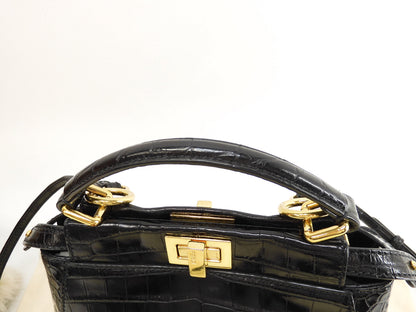 Fendi Mini Peekaboo, coccodrillo nero, borsa a tracolla con cinghia, pochette @ 79