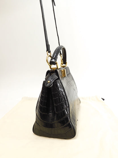 Fendi Mini Peekaboo, coccodrillo nero, borsa a tracolla con cinghia, pochette @ 79