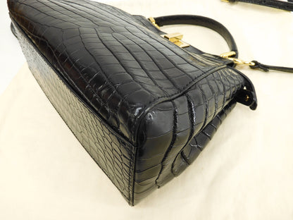 Fendi Mini Peekaboo, coccodrillo nero, borsa a tracolla con cinghia, pochette @ 79