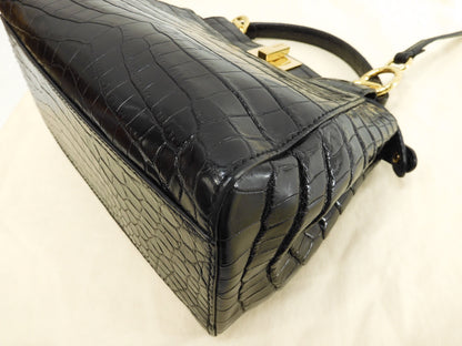 Fendi Mini Peekaboo, coccodrillo nero, borsa a tracolla con cinghia, pochette @ 79