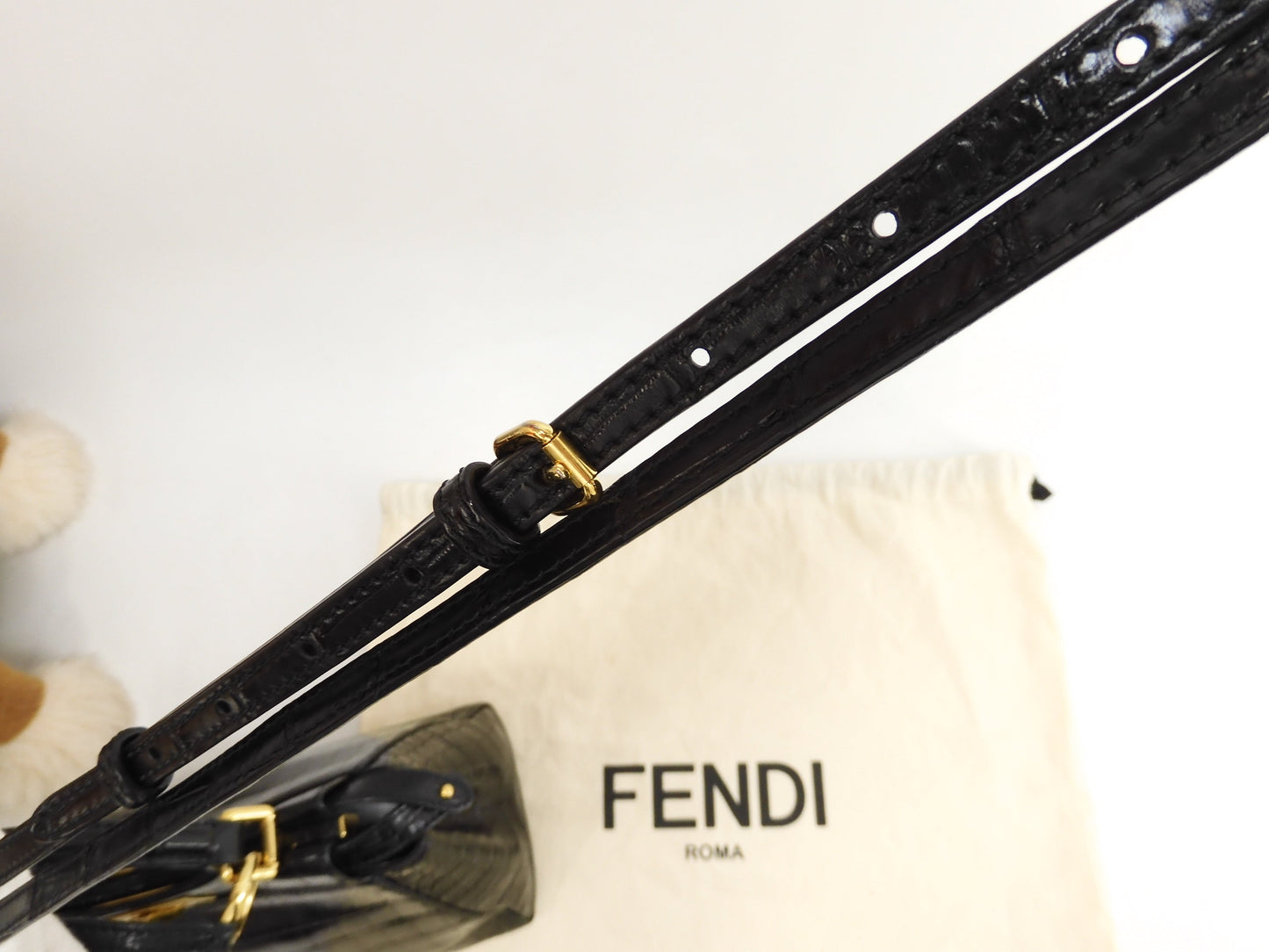 Fendi Mini Peekaboo, coccodrillo nero, borsa a tracolla con cinghia, pochette @ 79
