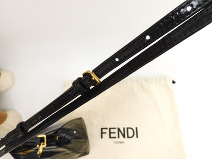 Fendi Mini Peekaboo, coccodrillo nero, borsa a tracolla con cinghia, pochette @ 79