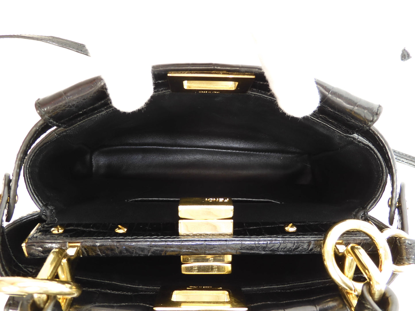 Fendi Mini Peekaboo, coccodrillo nero, borsa a tracolla con cinghia, pochette @ 79