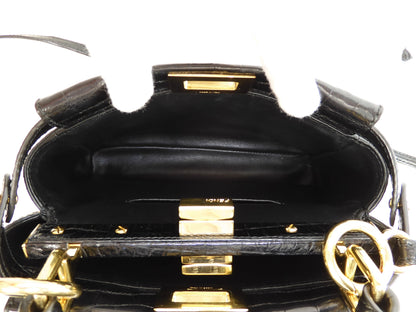 Fendi Mini Peekaboo, coccodrillo nero, borsa a tracolla con cinghia, pochette @ 79