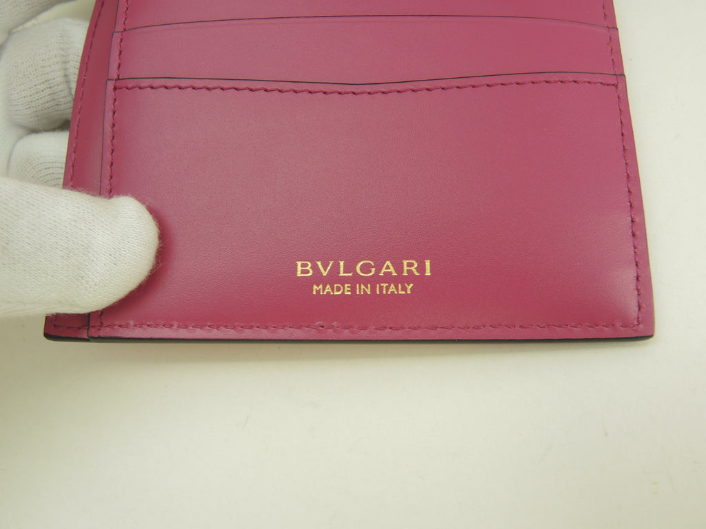 BVLGARI Portafoglio tri-fold con gancio a pressione Serpenti in pelle rossa Forever Small Wallet Inutilizzato @ 12