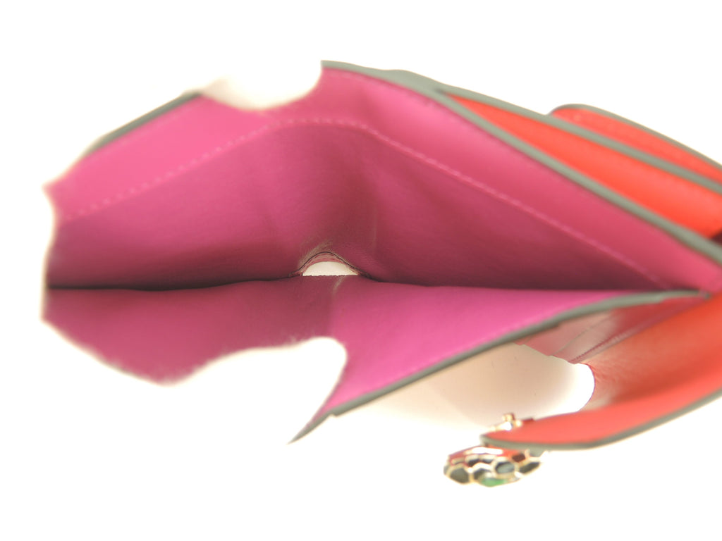 BVLGARI Portafoglio tri-fold con gancio a pressione Serpenti in pelle rossa Forever Small Wallet Inutilizzato @ 12